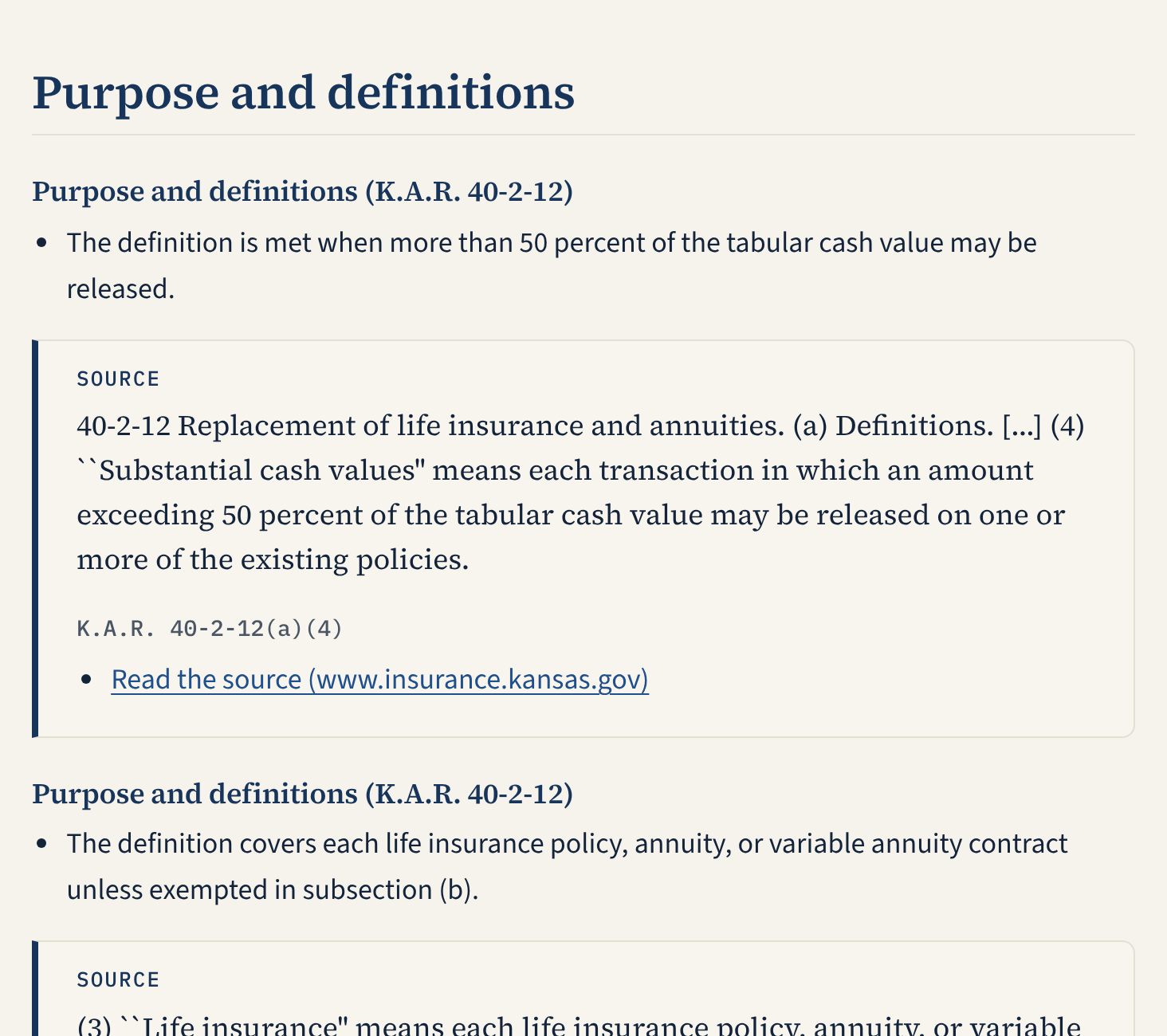 The study guide for Kansas life insurance laws: a key point with the quoted Kansas law, its citation and a link.